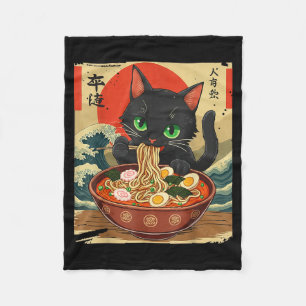 Anime Cat Eating Ramen Japanese Art Graphic Cat Cu Fleece Blanket