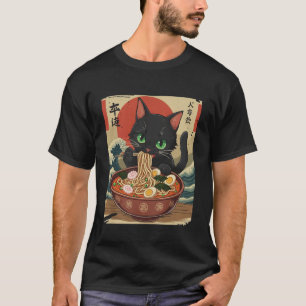 Anime Cat Eating Ramen Japanese Art Graphic Cat Cu T-Shirt