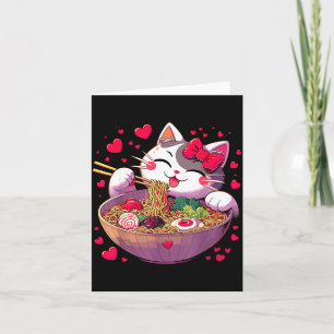 Anime Cat Eating Ramen Noodles With Hearts Valenti Card