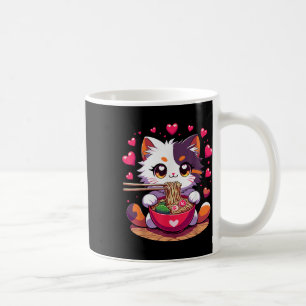 Anime Cat Eating Ramen Noodles With Hearts Valenti Coffee Mug