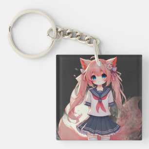 Anime cat girl key ring