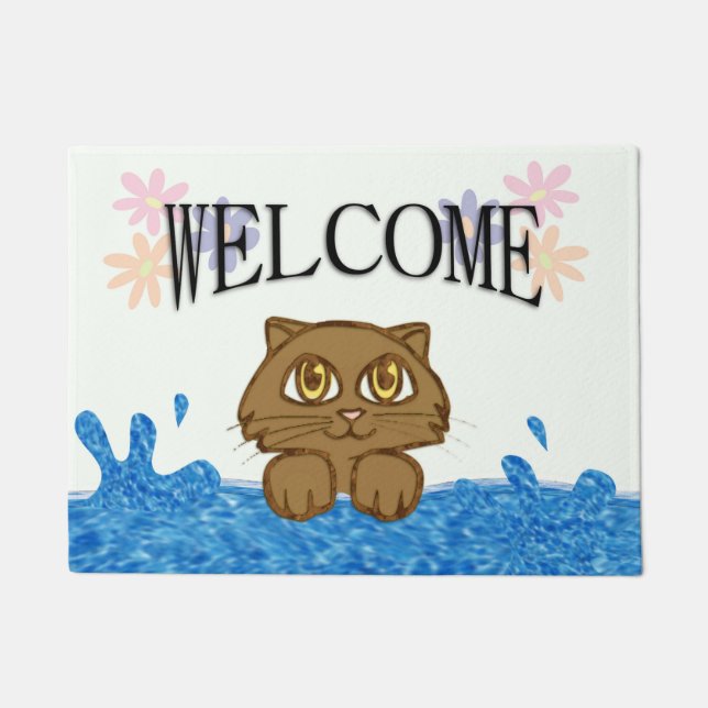Anime Cat in Water Welcome Doormat (Front)