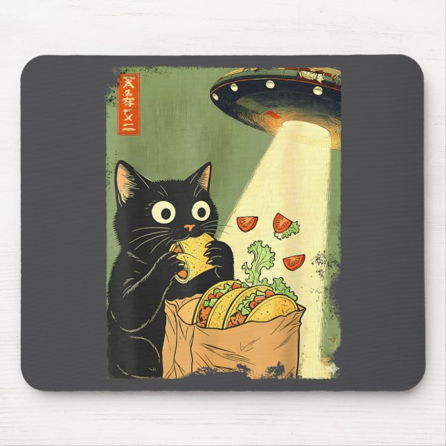 Anime Cat Japanese Tacos UFO Apparel Mouse Pad (Front)