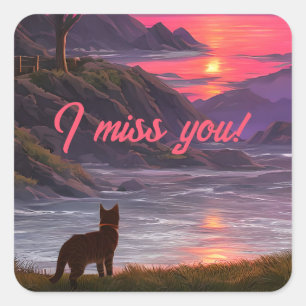 Anime cat next to a lake postcard square sticker
