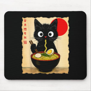 Anime Cat Ramen Japanese Funny Cat Graphic Tees An Mouse Pad