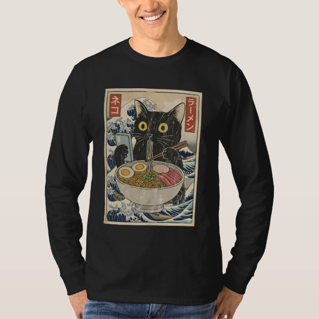 Anime Cat Ramen Japanese Funny Cat Phone Tees Anim (Front)