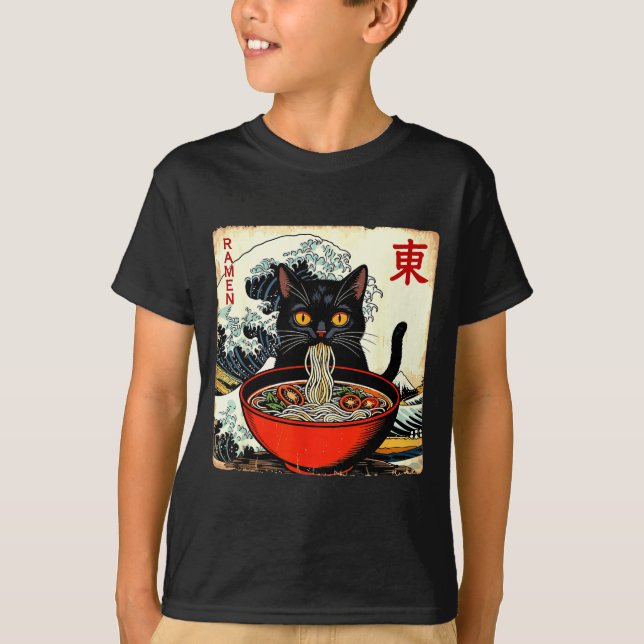 Anime Cat Ramen Japanese Funny Graphic Tees Kawaii (Front)