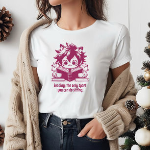 Anime Catboy reading a book & funny bookish quote T-Shirt