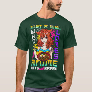 Anime Cats and Ramen Pho Chopsticks Teen Anime Gir T-Shirt