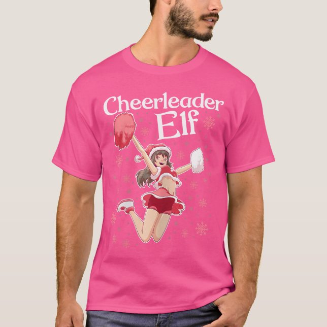 Anime Cheerleader Elf Cheerleading Christmas T-Shirt (Front)