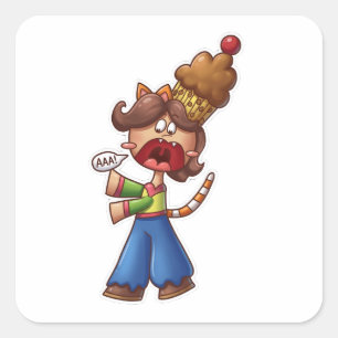 Anime Chibi Cat Girl Screaming with Cupcake Square Sticker