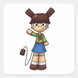 Anime Chibi Chocolate Girl Sailor Uniform Square Sticker