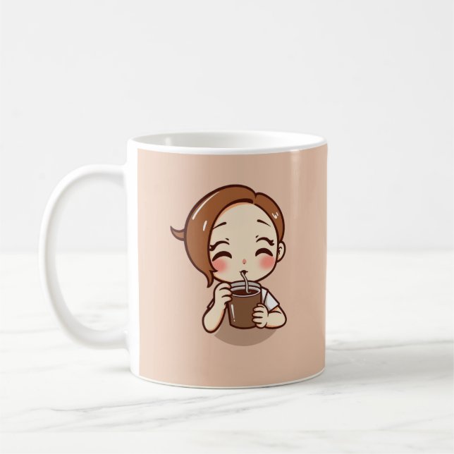 Anime Chibi girl with coffee Mug (Left)