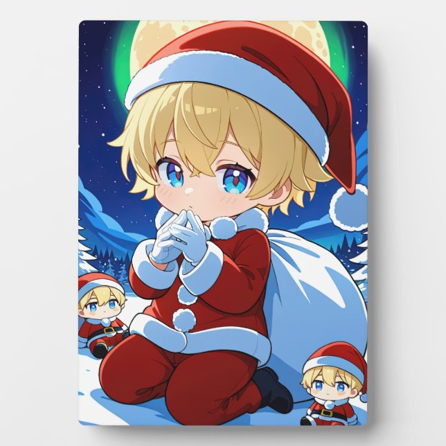 Anime Chibi Santa Boy Christmas Framed Art Plaque (Front)