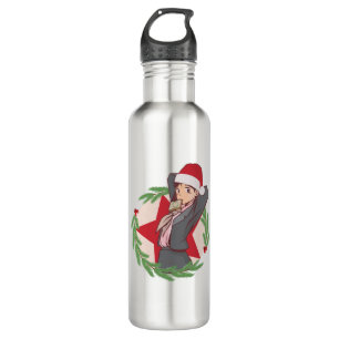Anime Christmas Sweater- Cute Girl Santa Hat 710 Ml Water Bottle