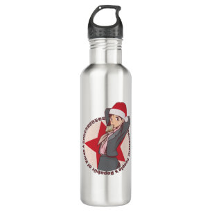 Anime Christmas Sweater- Cute Korean Girl Santa Ha 710 Ml Water Bottle