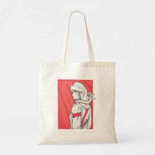 Anime Christmas Sweater- Girl with Santa Hat Tote Bag