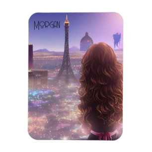 Anime City Girl Day Dreaming Overlooking Skyline Magnet