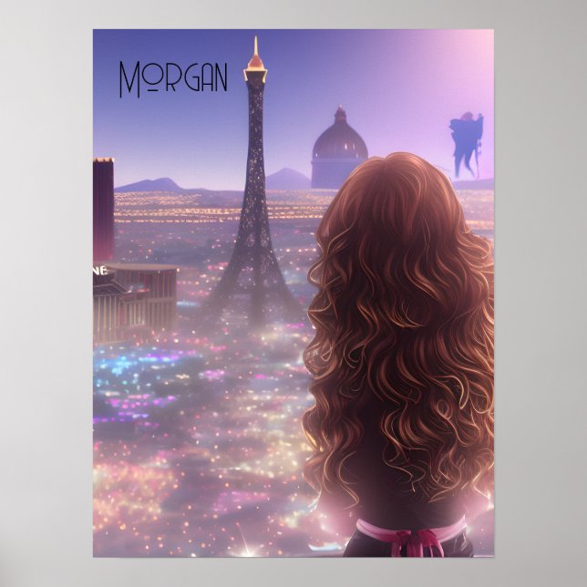 Anime City Girl Day Dreaming Overlooking Skyline   Poster (Front)
