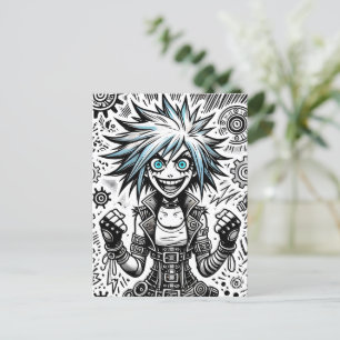 anime comic cheerful art original blu_eyes black_a holiday postcard