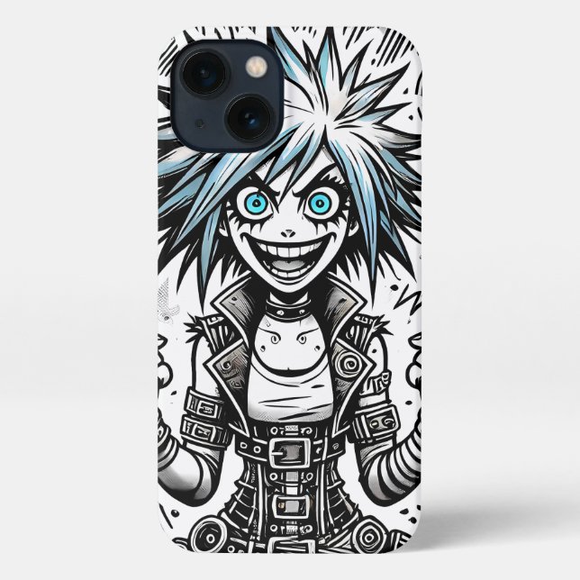 anime comic cheerful art original blu_eyes black_a iPhone case (Back)