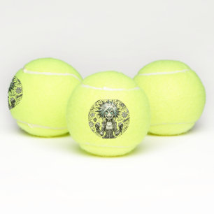 anime comic cheerful art original blu_eyes black_a tennis balls