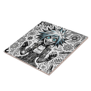 anime comic cheerful art original blu_eyes black_a tile