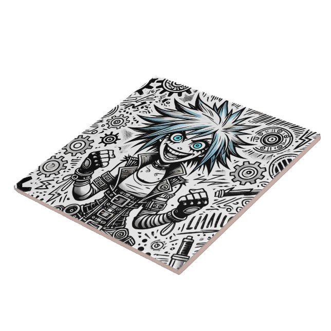 anime comic cheerful art original blu_eyes black_a tile (Side)