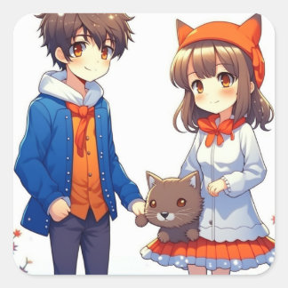 Anime Couple Romantic Personalised Christmas Square Sticker