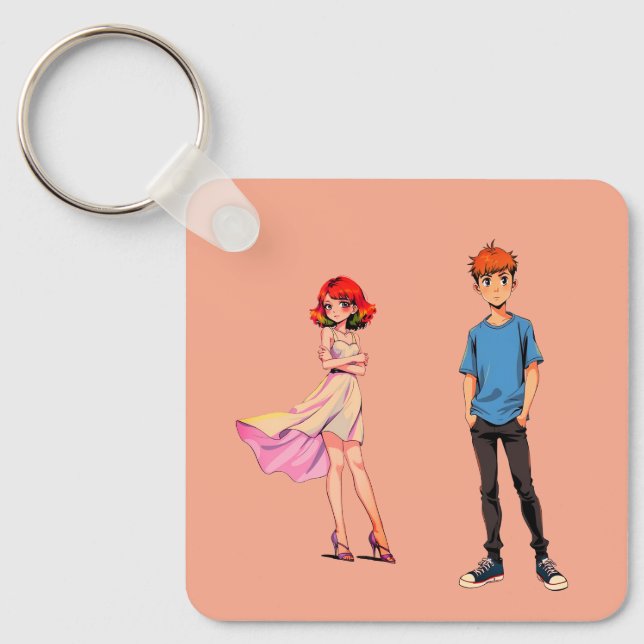 Anime Couple Square Keychain -  (Front)