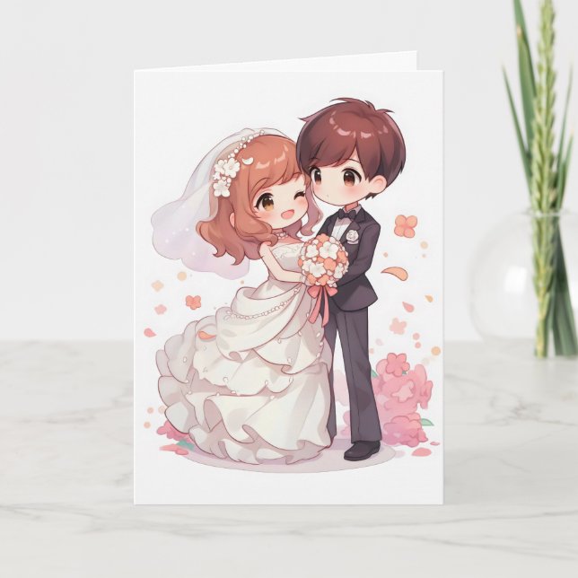 Anime Couple Wedding Chibi Holiday Card (Front)