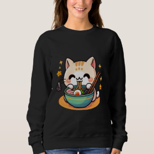 Anime Cute Cat Eating Ramen Japanese Kawaii Funny  Sweatshirt