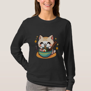 Anime Cute Cat Eating Ramen Japanese Kawaii Funny T-Shirt