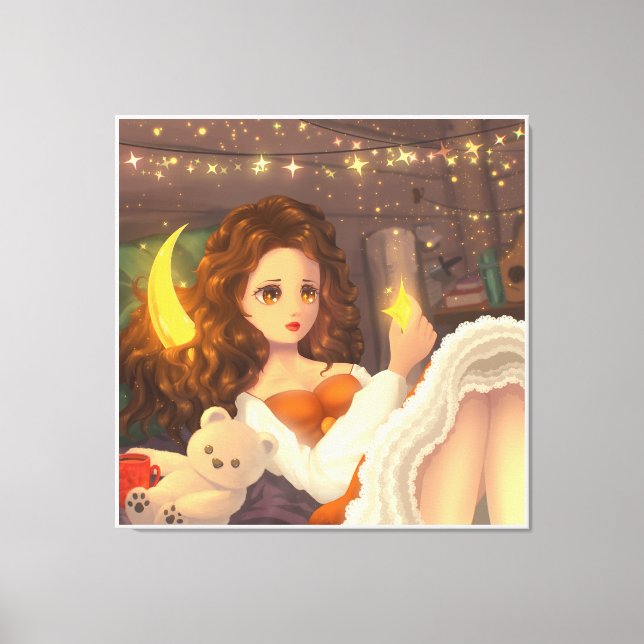 Anime Cute Girl in Vintage style Canvas Print (Front)