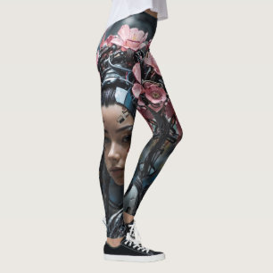 Anime Cyberpunk girl flowers cool Leggings