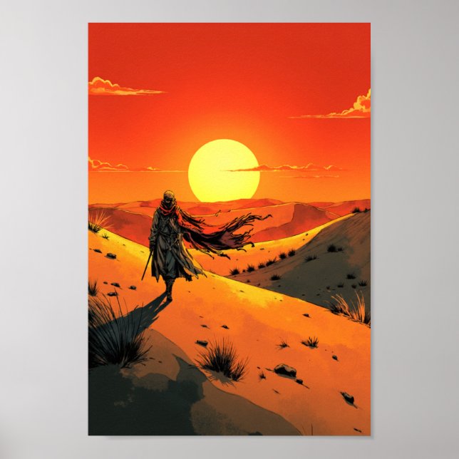 Anime Desert Sunset Wanderer Wall Art (Front)
