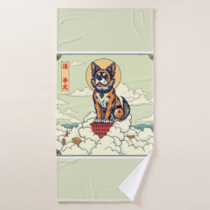 Anime Dog in Heaven Above the City Bath Towel