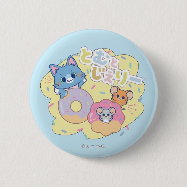 Anime Doughnut Delights with Tom, Jerry, and Tuffy 6 Cm Round Badge (Front)