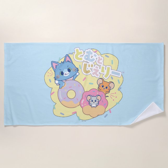 Anime Doughnut Delights with Tom, Jerry, and Tuffy Beach Towel (Front)