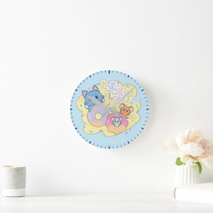 Anime Doughnut Delights with Tom, Jerry, and Tuffy Round Clock