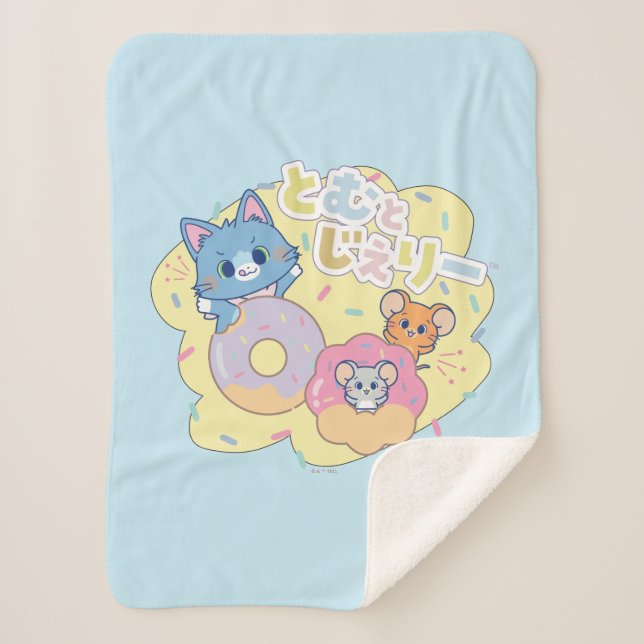 Anime Doughnut Delights with Tom, Jerry, and Tuffy Sherpa Blanket (Front)