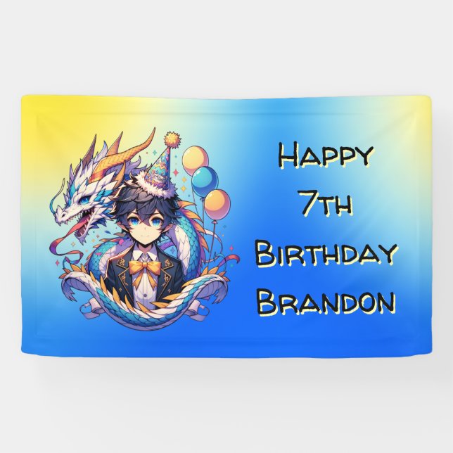 Anime Dragon Themed Personalised Boy's Birthday  Banner (Horizontal)