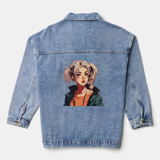 Anime Dream: Beige-Haired Beauty Denim Jacket (Back)