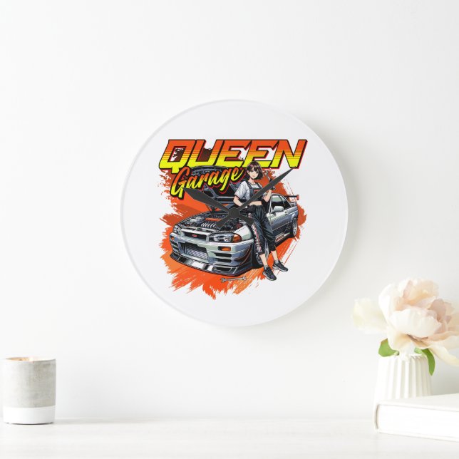 Anime Drift Mechanic Car – Garage Queen Art Large Clock (Home)