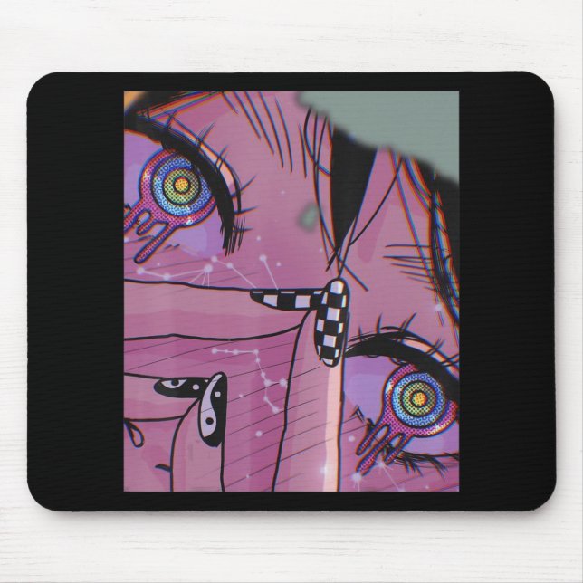 Anime Eyes Pastel Kawaii Girl Aesthetic Japanese O Mouse Pad (Front)