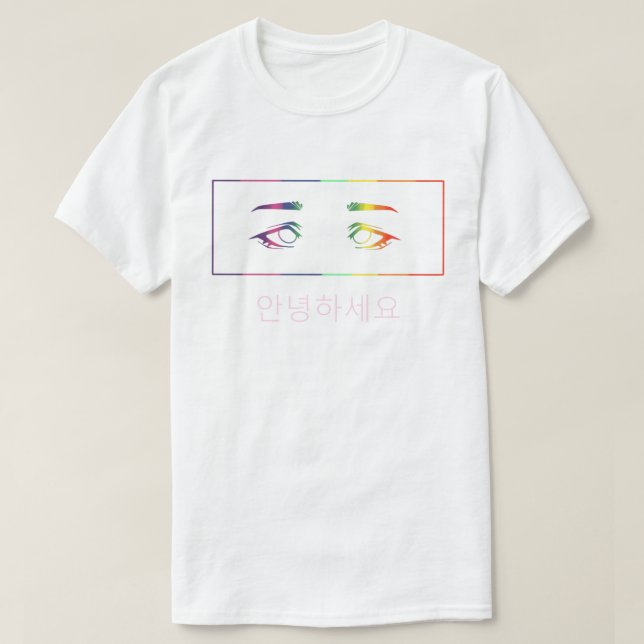 Anime Eyes Rainbow T-Shirt [hello] (Design Front)
