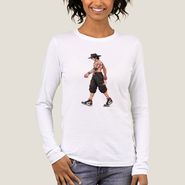 Anime Fighter Walking Long Sleeve Tee (Front)