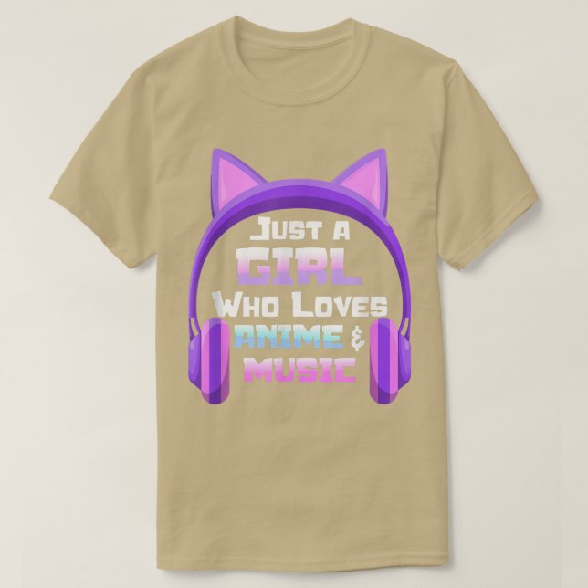 Anime for Teen Girls Just a Girl Music Cat Ear Hea T-Shirt (Design Front)