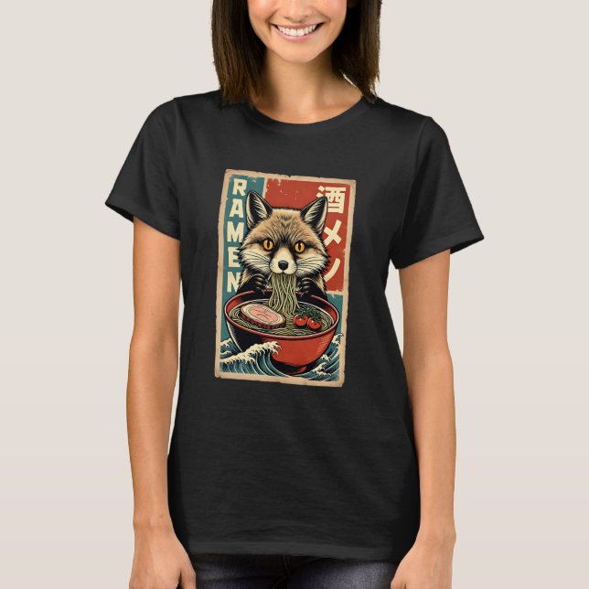 Anime Fox Eating Ramen Japanese Cute & Funny Kawai T-Shirt (Front)