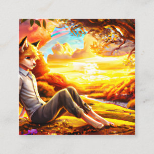 Anime Fox Male in Landscape at Sunset Calling Card